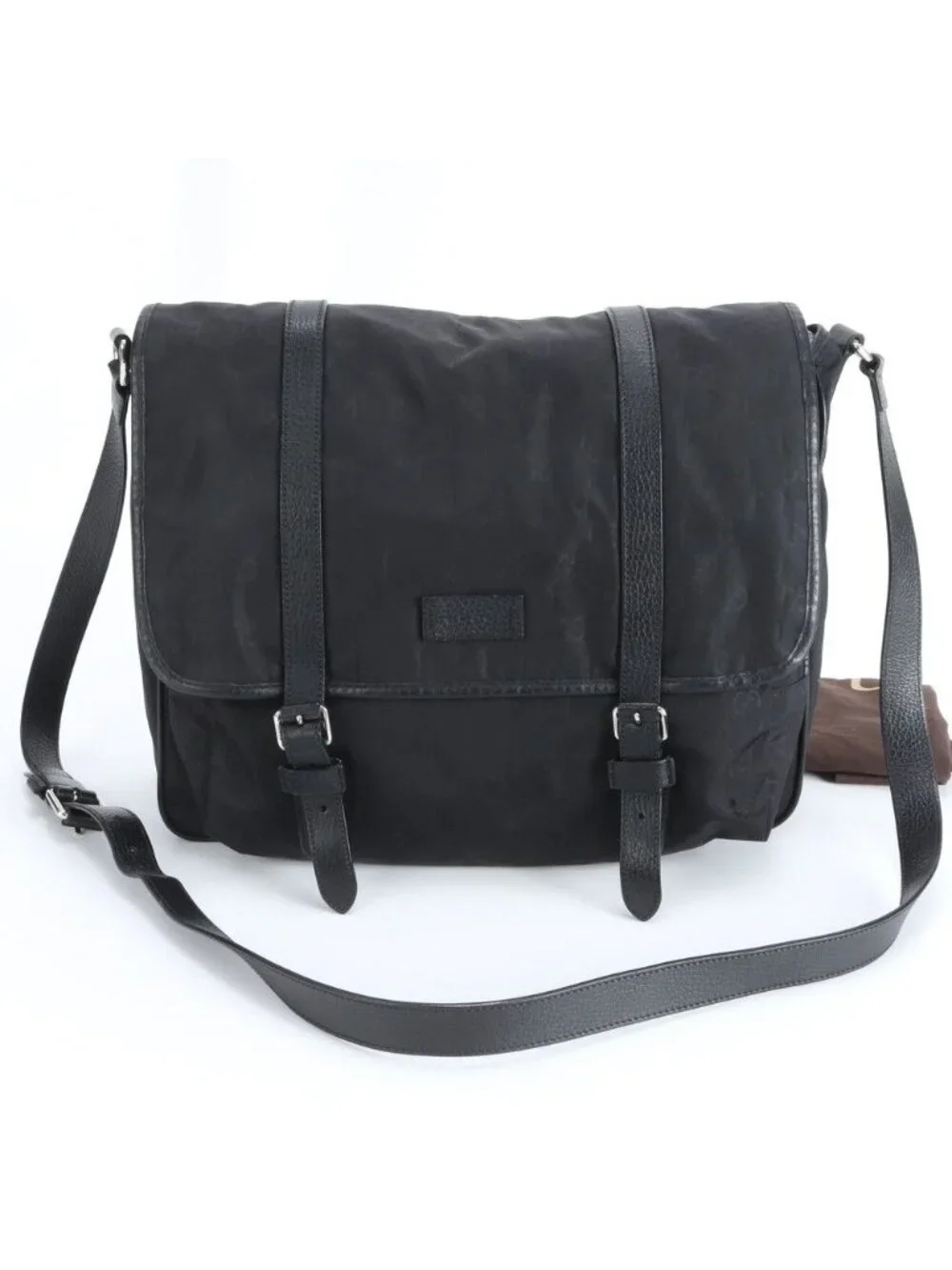 Gucci GG Nylon Leather Shoulder Bag Crossbody Messenger Black